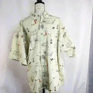 Puritan size 3XL 100% cotton nautical theme short sleeve button down shirt tan